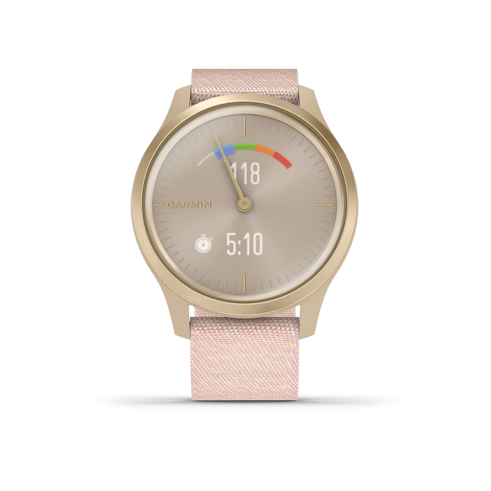 Garmin Vivomove 3 Style, Hybrid Smartwatch with Black Earbuds Bundle (Blush Pink/Gold, Nylon)