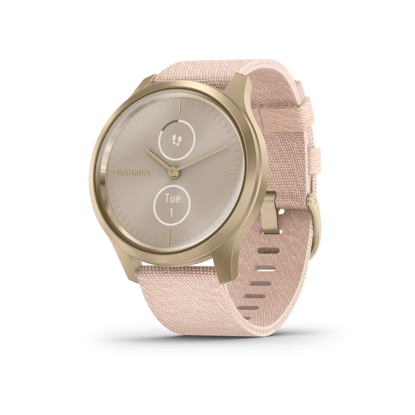 Garmin Vivomove 3 Style, Hybrid Smartwatch with Black Earbuds Bundle (Blush Pink/Gold, Nylon)