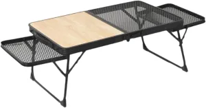 Gate Leg Table Extension Board Sturdy Easy to Carrying with Wood Grain Aluminum Alloy Food Holder for Backpacking BBQ Cooking Outdoor camping table Wilderness camping table Portable camping t