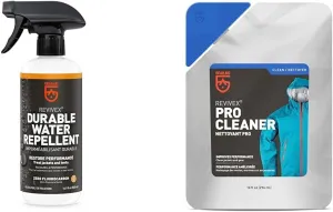 GEAR AID Revivex Durable Water Repellent (DWR) Spray for Waterproofing, Restoring Performance & Revivex Pro High-Tech Fabric Cleaner, 10 fl oz