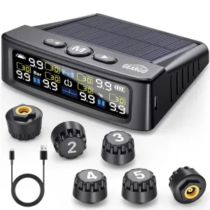 GEARGO RV Tire Pressure Monitoring System, Tire Pressure Monitor with Solar Charge, TPMS with 6 Sensors & 6 Alarm Modes,2025 Updated Color LCD Display,9.9BAR/0-144PSI for RV/Trailer/Truck/Sedan