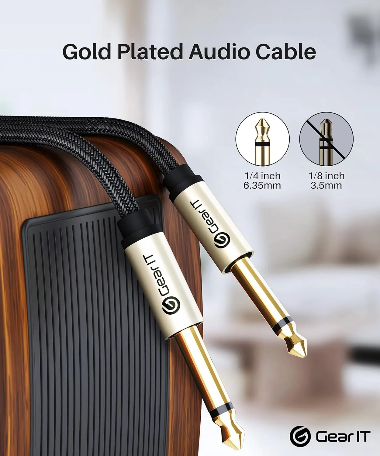 GEARit Guitar Instrument Cable (10ft 2-Pack) 1/4 Inch to 1/4 inch TS Straight Male to Male 6.35mm Mono Jack with Alloy Connector and Nylon Braid