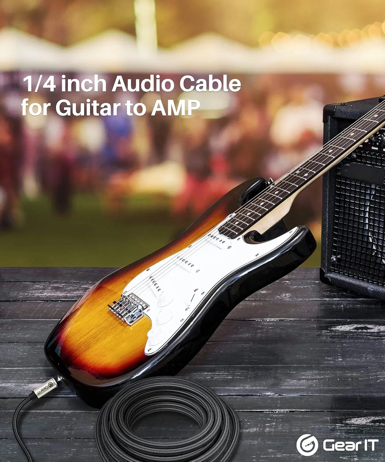 GEARit Guitar Instrument Cable (10ft 2-Pack) 1/4 Inch to 1/4 inch TS Straight Male to Male 6.35mm Mono Jack with Alloy Connector and Nylon Braid