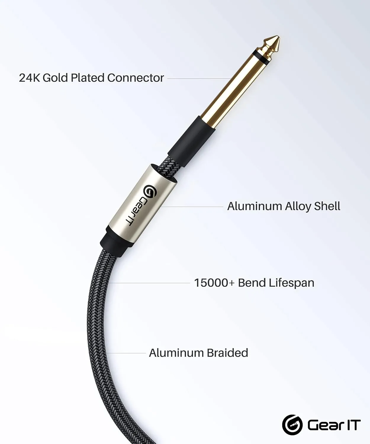 GEARit Guitar Instrument Cable (10ft 2-Pack) 1/4 Inch to 1/4 inch TS Straight Male to Male 6.35mm Mono Jack with Alloy Connector and Nylon Braid