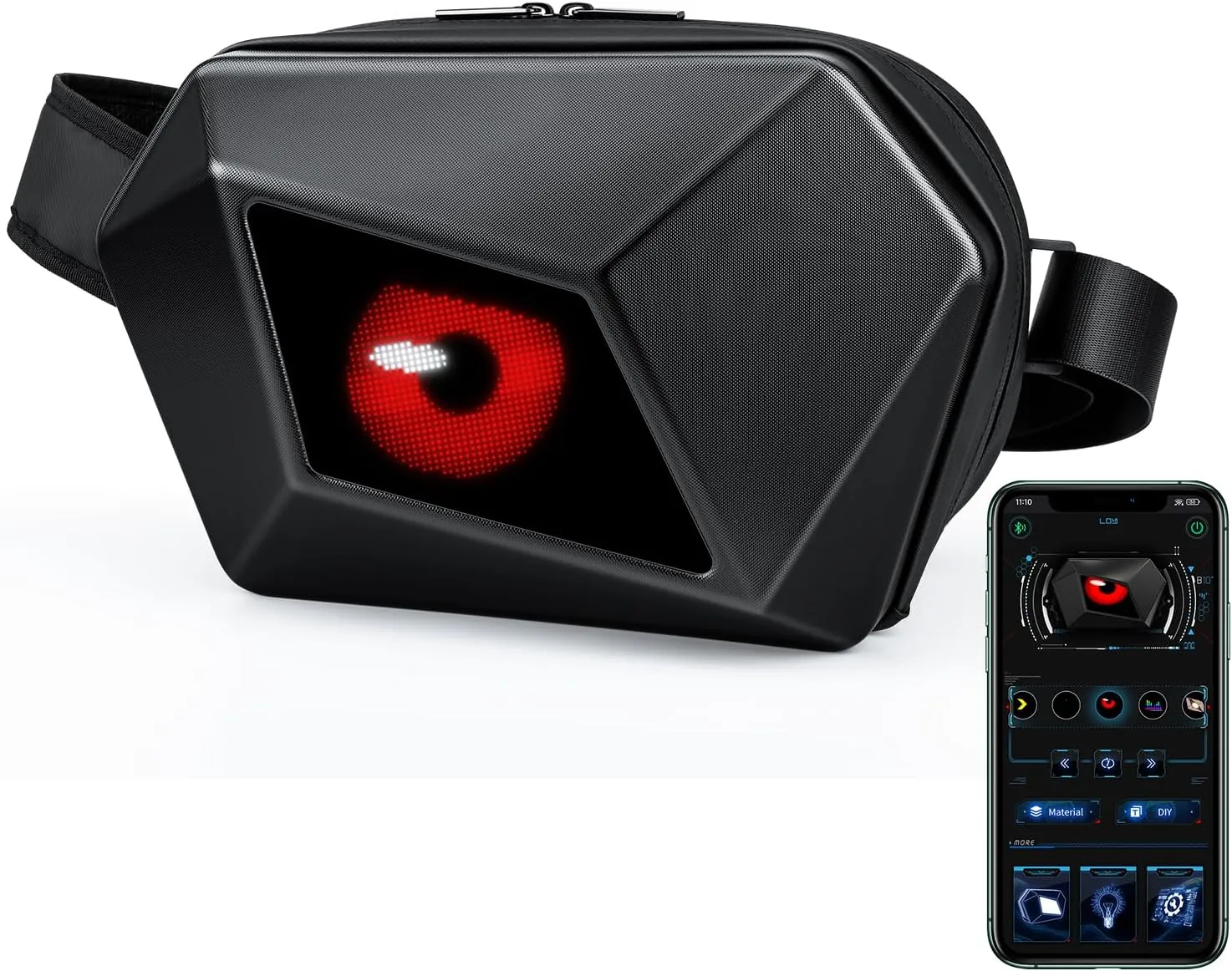 Gelrova Devil's Eye LED Fanny Bag, Full Color Screen and Programmable DIY, Outdoor Advertising Travel Sling Bag
