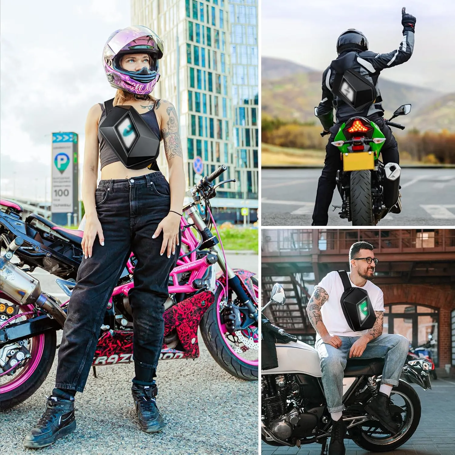 Gelrova Devil's Eye LED Fanny Bag, Full Color Screen and Programmable DIY, Outdoor Advertising Travel Sling Bag