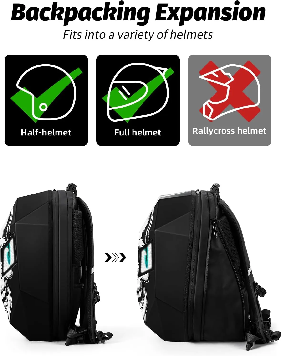 Gelrova Skull Knight LED Motorcycle Backpack, Hard Case Riding Backpack DIY Motorbike Laptop Bag Waterproof, Large Size 19inch