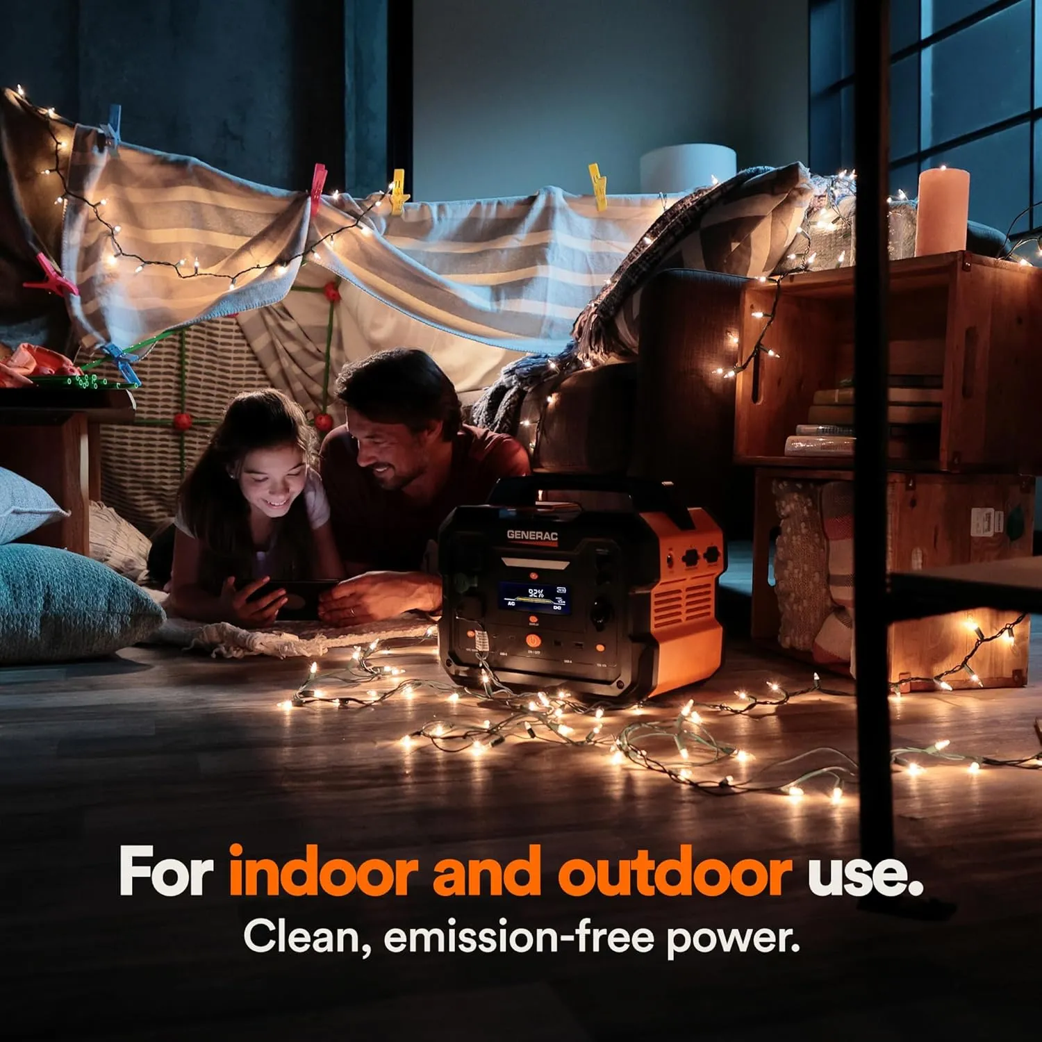Generac 1086Wh Portable Power Station with Lithium-Ion Battery - Clean, Emission-Free Power - Wirless Charging Pad and Compact Design - Camping, RV, Indoor/Outdoor Use - Orange/Black