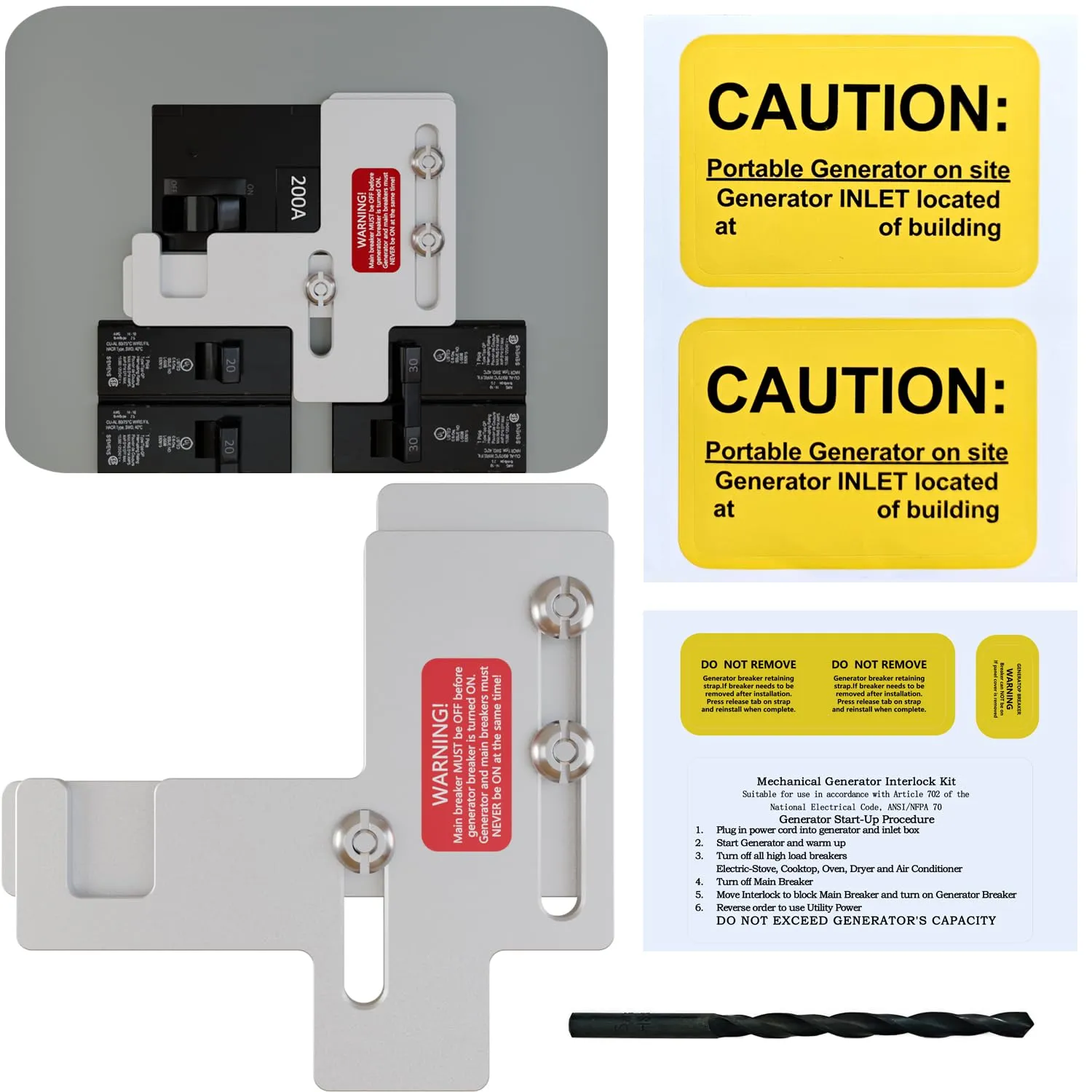 Generator Interlock Kits are Compatible with Siemens or Murray 150 or 200 amp Panels. The spacing Between Main and Branch Breakers is 7/8-1 1/4"，Professional Interlock Kit(SIE-P2)
