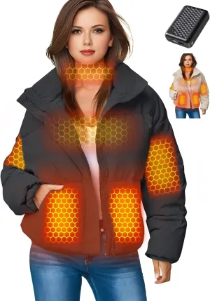 Genovega Heated Jacket Women Coat Short Midnight Black Waterproof Female Gifts