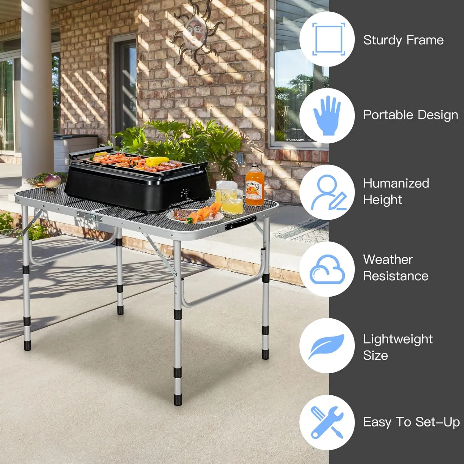 Giantex 3FT Portable Camping Table, Aluminum Picnic Table W/Iron Mesh Tabletop, 4 Adjustable Heights, Lightweight Folding Table for Outdoor Grill Cooking Picnic Camping Party BBQ