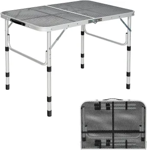 Giantex 3FT Portable Camping Table, Aluminum Picnic Table W/Iron Mesh Tabletop, 4 Adjustable Heights, Lightweight Folding Table for Outdoor Grill Cooking Picnic Camping Party BBQ