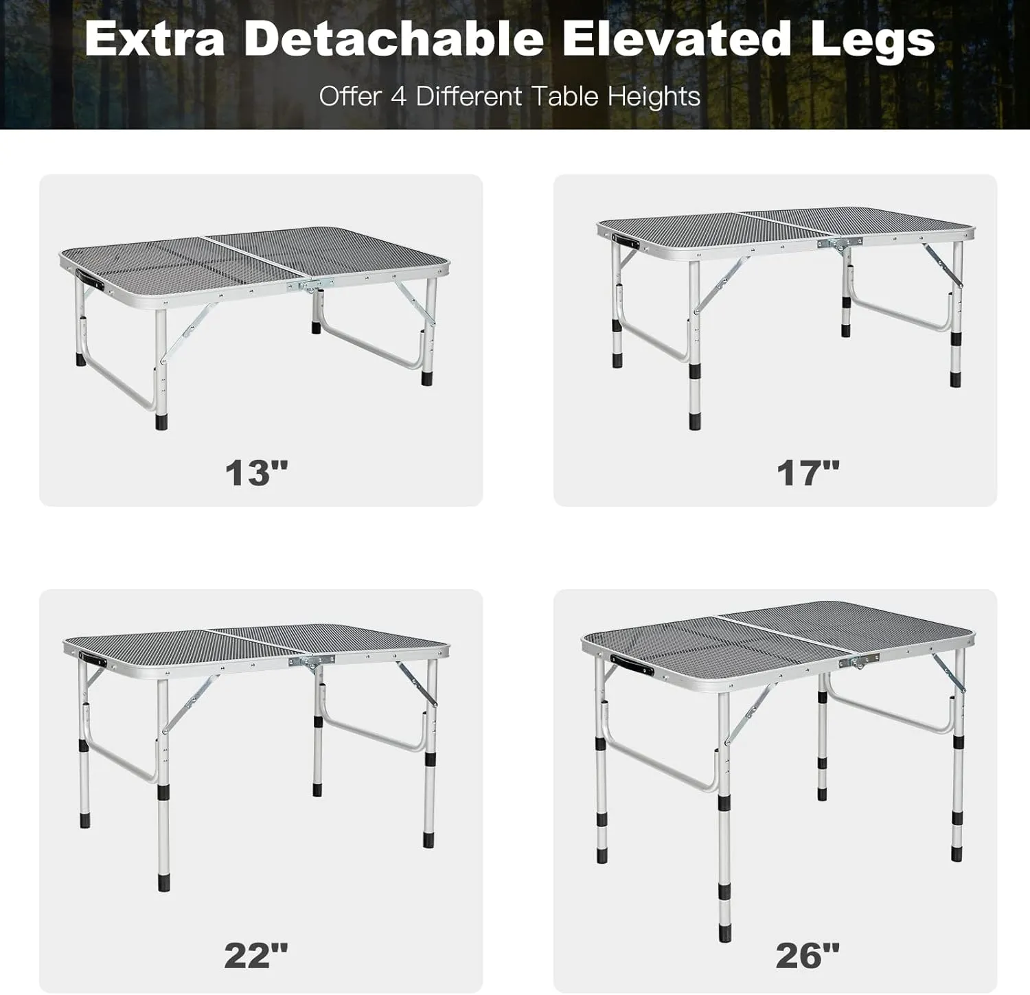 Giantex 3FT Portable Camping Table, Aluminum Picnic Table W/Iron Mesh Tabletop, 4 Adjustable Heights, Lightweight Folding Table for Outdoor Grill Cooking Picnic Camping Party BBQ