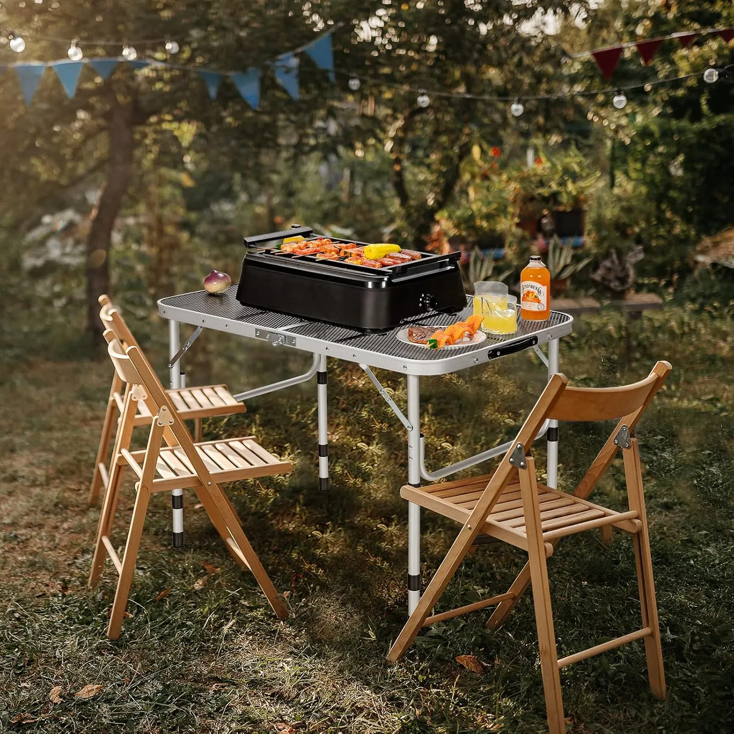 Giantex 3FT Portable Camping Table, Aluminum Picnic Table W/Iron Mesh Tabletop, 4 Adjustable Heights, Lightweight Folding Table for Outdoor Grill Cooking Picnic Camping Party BBQ