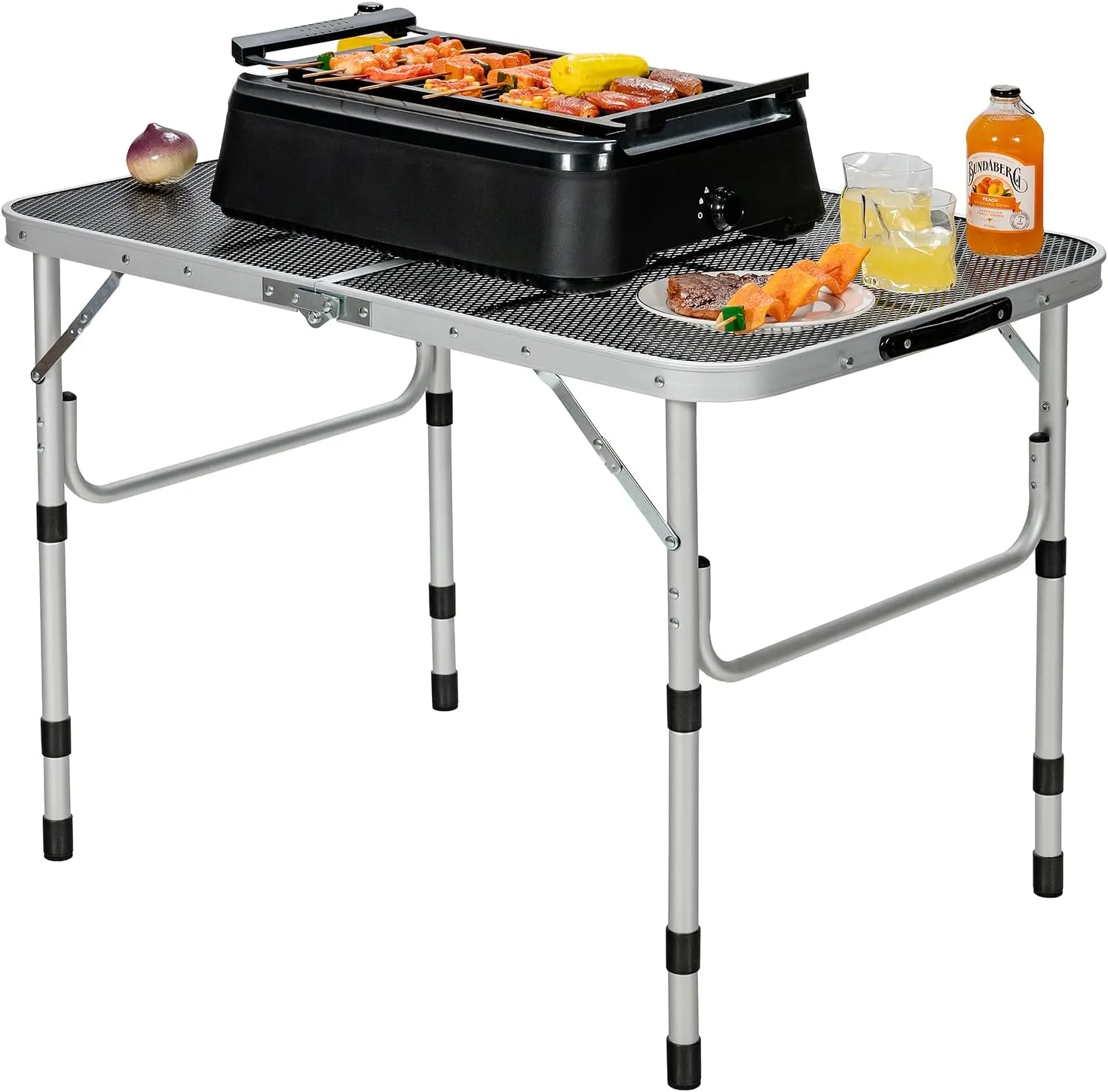 Giantex 3FT Portable Camping Table, Aluminum Picnic Table W/Iron Mesh Tabletop, 4 Adjustable Heights, Lightweight Folding Table for Outdoor Grill Cooking Picnic Camping Party BBQ