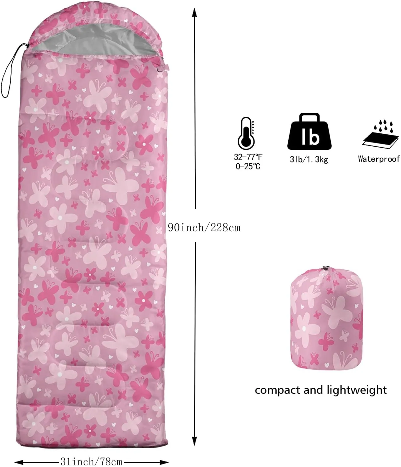 Girls Unicorn Camping Sleeping Bag,Lightweight & Waterproof,3 Season Warm & Cold Weather,Portable,Beautiful Purple Lavender Sleeping Bag for Boys Girls Adults,Traveling,Camping,Hiking