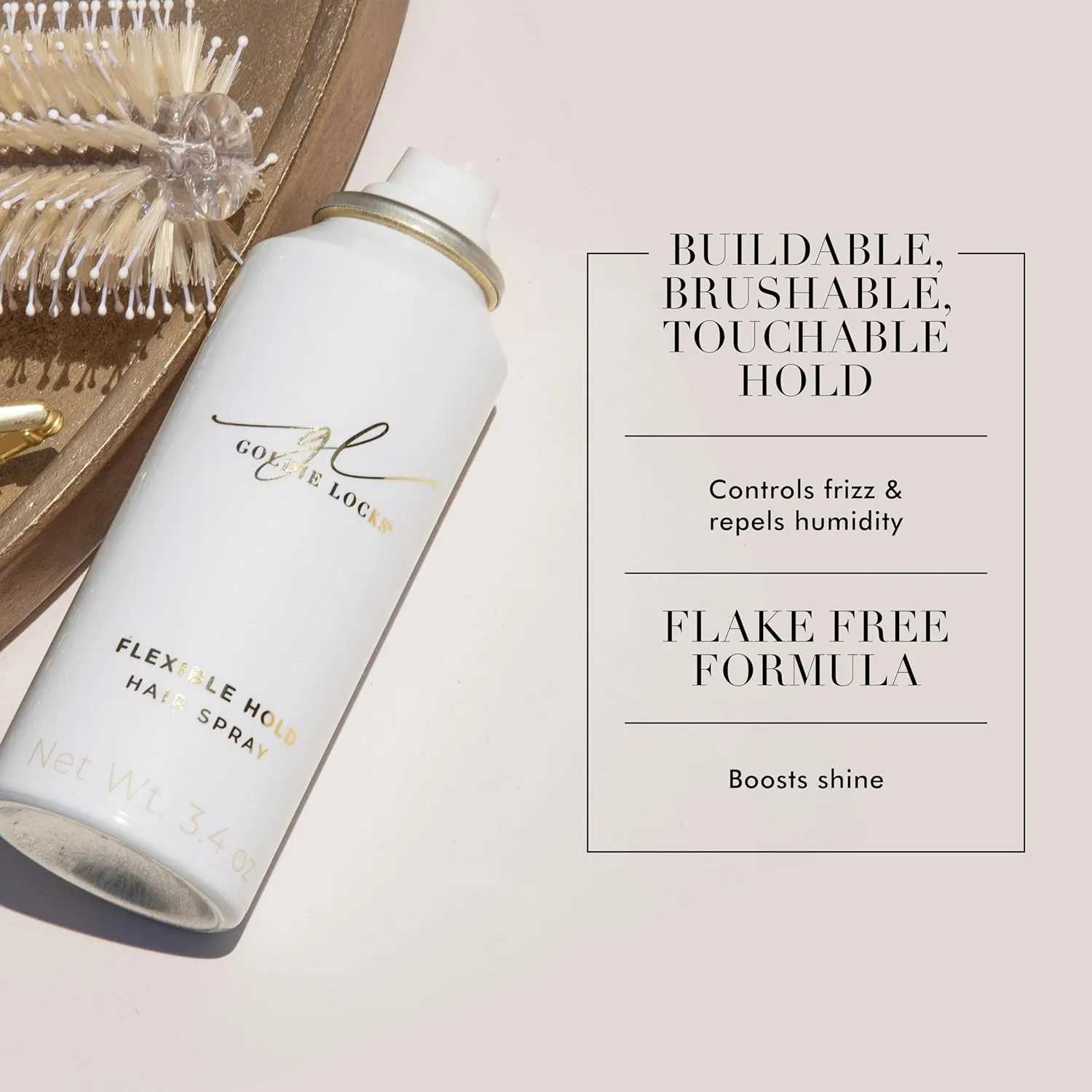 Goldie Locks Flexible Hold Hair Spray, Brushable Finish, Humidity Resistant, Lightweight for Volume & Styling Control, Non-Sticky, Provides All-Day Hold, Safe for All Hair Types & Extensions, 9 oz