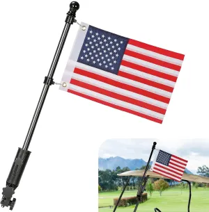 Golf Cart Flag Holder and Flag Pole, 180° Adjustable Aluminium Alloy Base Strong Windproof, Universal Umbrella Holder for Stroller, Golf Push Cart, Boat, Bike, Wheelchair, Included USA Flag