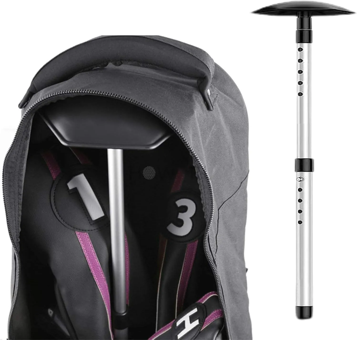 Golf Travel Bag Support Pole, Adjustable Aluminum Alloy Golf Club Protector for Travel Bag, Travel Golf Bag Support Rod Stiff Arm with Hexagon Dome, Universal Golf Accessories