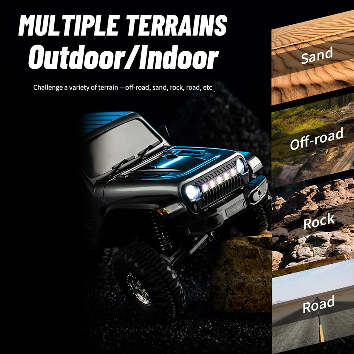 GoolRC RC Crawler 4WD RC Truck, D870 RC Rock Crawler, 1:18 Scale Remote Control Truck, All Terrains Off Road Climbing Car, 2.4GHz Electric Vehicle with LED Light for Adults, Include 3 Batteries (Grey)