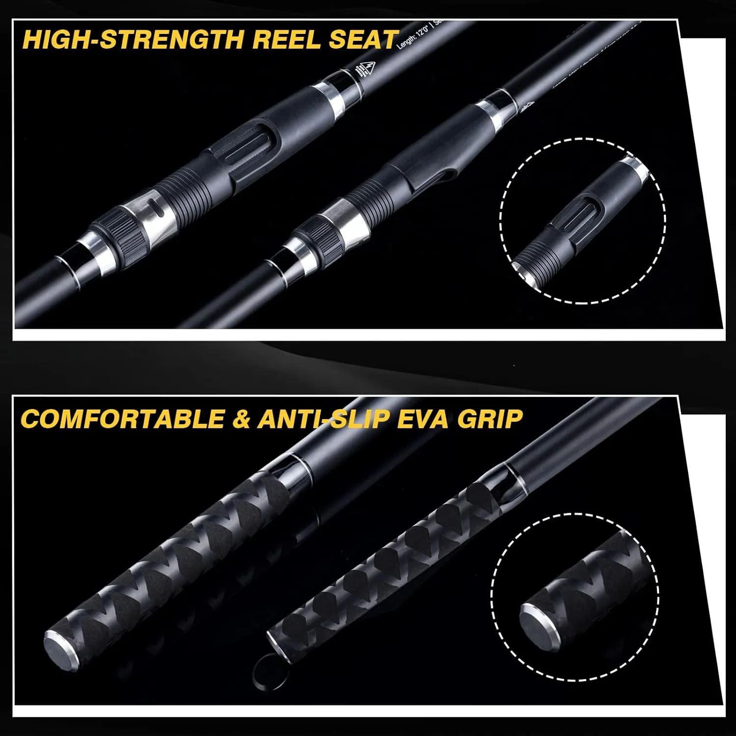 Goture Surf Spinning Fishing Rod 3-Piece Portable Carbon Fiber Travel Surf Rod Saltwater Spinning Rod 12FT/13FT/14FT