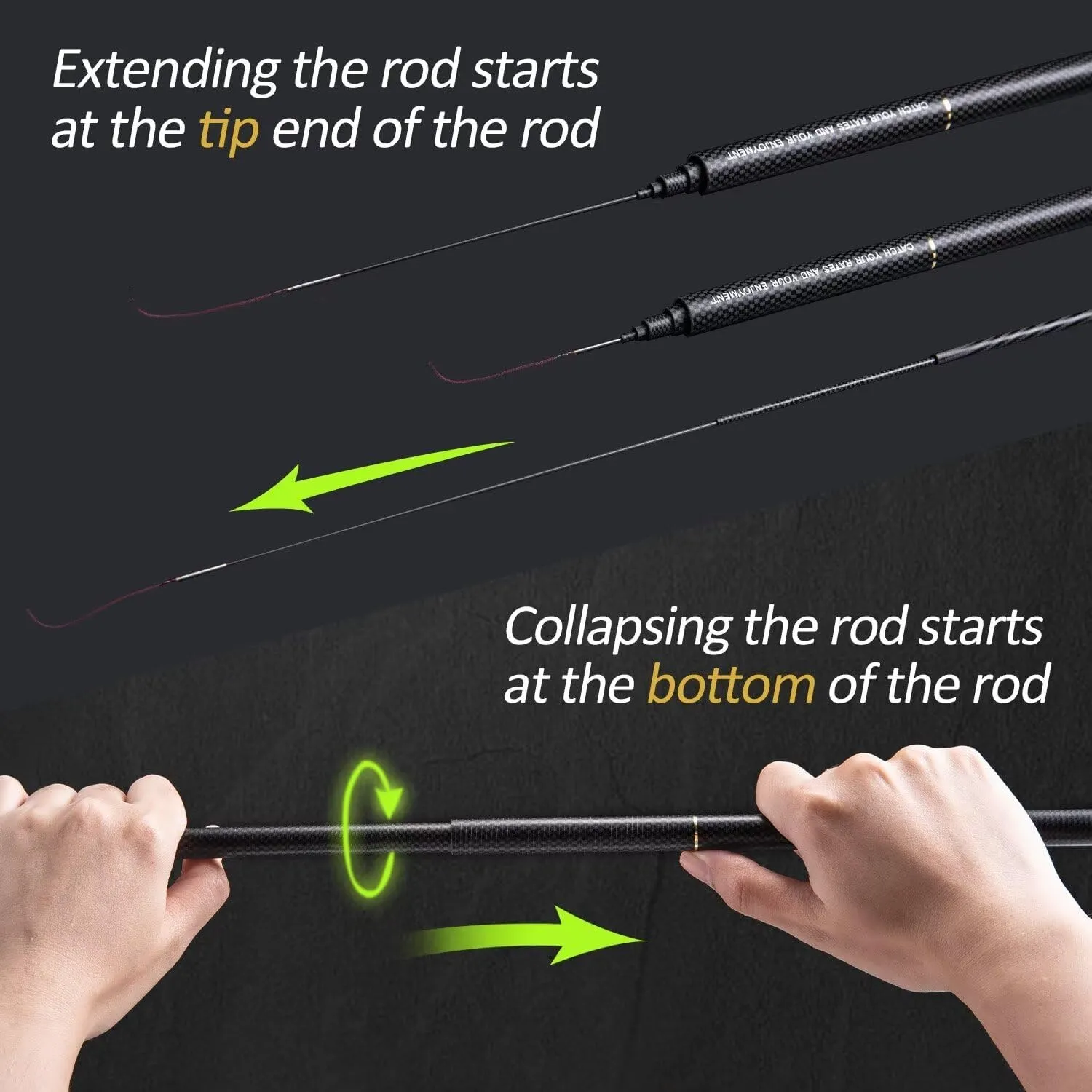 Goture Tenkara Fishing Rod Kit, Telescopic Portable Collapsible Bass Crappie Catfish Rod, 30T Carbon Fiber Inshore Stream Trout Pole, Seeker Series Fishing Pole 12 14.4 18 20.3 22.7 FT with Tip Set