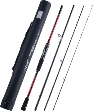 Goture Travel Fishing Rods with Case, 4 Piece Fishing Rod, Casting/Spinning Rod, 24T Carbon Fiber Quality Fishing Pole for Saltwater Trout, Bass, Walleye, Pike Black and Red