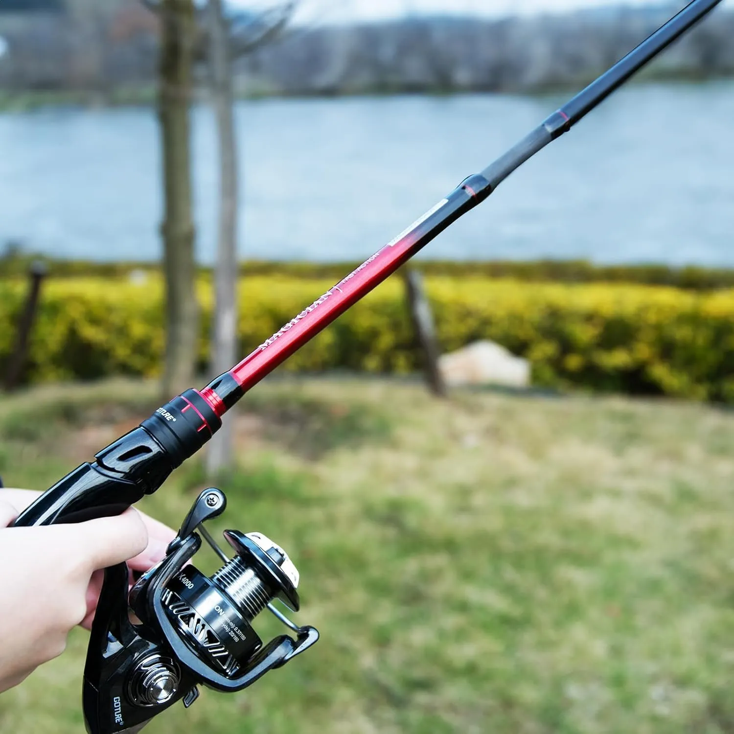 Goture Travel Fishing Rods with Case, 4 Piece Fishing Rod, Casting/Spinning Rod, 24T Carbon Fiber Quality Fishing Pole for Saltwater Trout, Bass, Walleye, Pike Black and Red