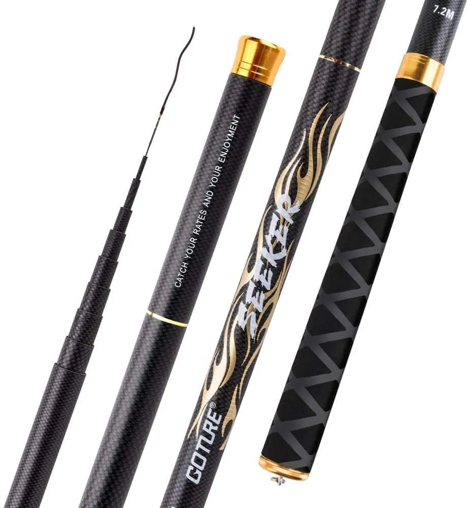 Goture//Telescopic Tenkara Fishing Rod//Ultralight Travel Fishing Rod,Portable Collapsible Bass Crappie Rod,1 Piece Carbon Fiber Inshore Stream Trout Pole 10 12 15 18 21 24 Free Tip Set(Top 3 Segment)