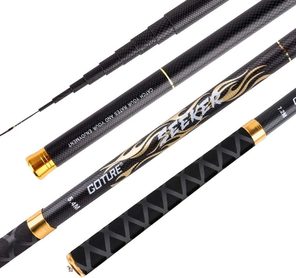 Goture//Telescopic Tenkara Fishing Rod//Ultralight Travel Fishing Rod,Portable Collapsible Bass Crappie Rod,1 Piece Carbon Fiber Inshore Stream Trout Pole 10 12 15 18 21 24 Free Tip Set(Top 3 Segment)