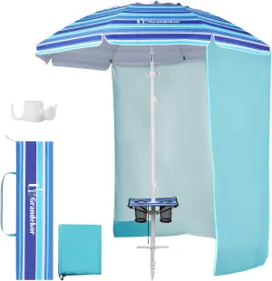 Grandekor 7FT Beach Umbrellas for Sand Heavy Duty Wind Portable Beach Umbrella with Table and Sun Shade Travel Beach Umbrella with Carry Bag Sun Umbrella Beach,UV 50 