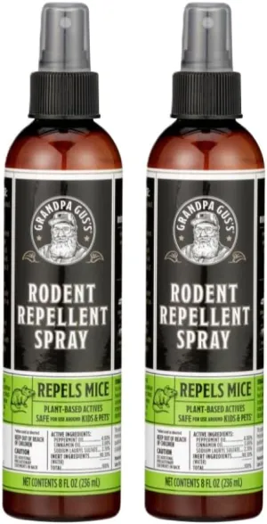 Grandpa Gus's Mouse Repellent Spray, Peppermint & Cinnamon Oil Formula, Repels Mice & Rats from Nesting, Chewing in Homes/RV, Boat/Car, Storage & Wiring, 8 fl oz (2 Bottles)