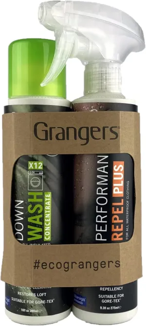 Granger's Down Wash (concentrate) 10.3 oz Bottle and Performance Repel Plus Weather Reproofing (9.3 oz) Spray Twin Pack