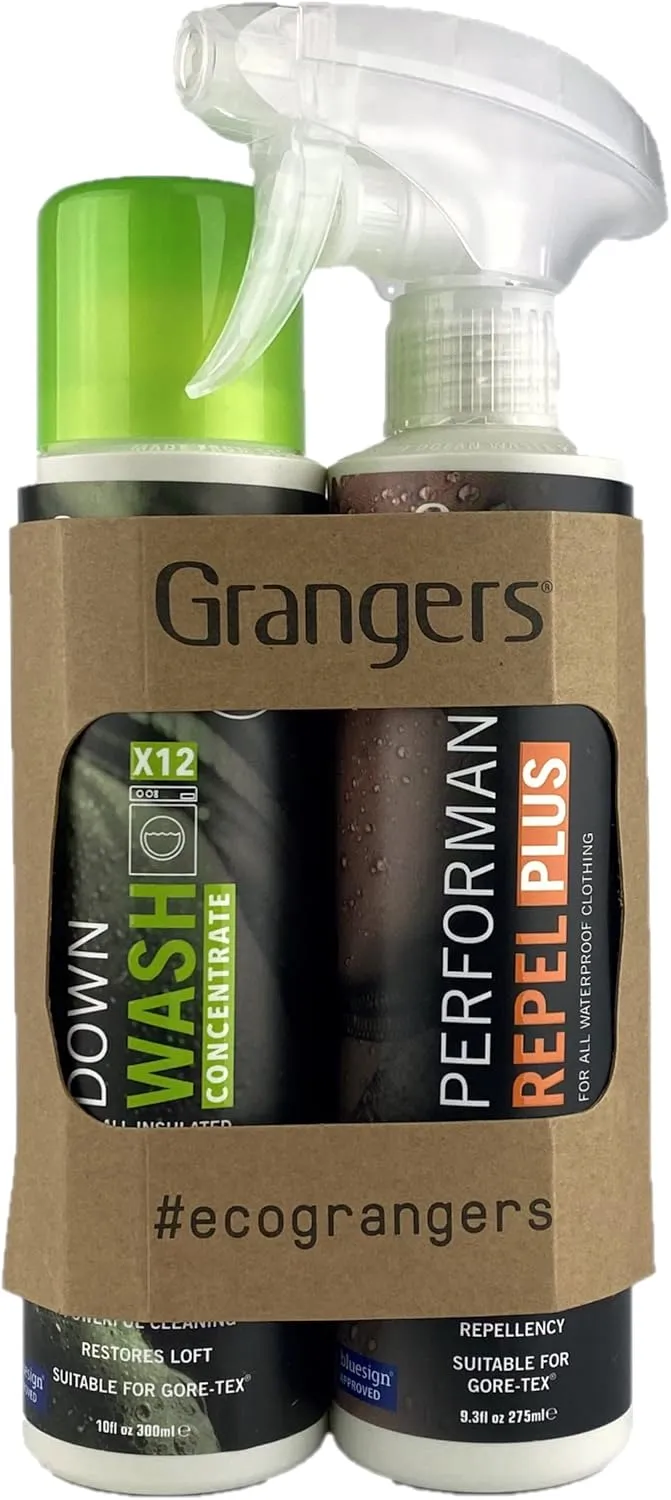 Granger's Down Wash (concentrate) 10.3 oz Bottle and Performance Repel Plus Weather Reproofing (9.3 oz) Spray Twin Pack