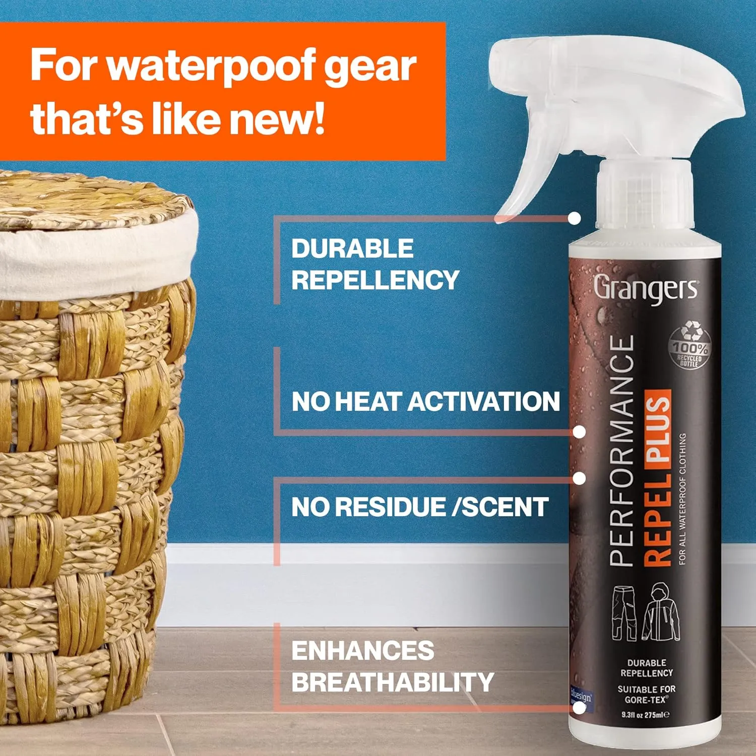 Grangers Performance Repel Plus Spray-on Waterproofing Treatment for Fabrics, 16.9 oz / 500ml