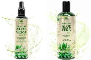 Green Leaf Aloe Vera Spray 8 oz and Aloe Vera Gel 8 oz Bundle for Hair, Skin & Face Moisturizer, Fast Absorption After Sun Care, Sunburn Relief & Solar Recovery