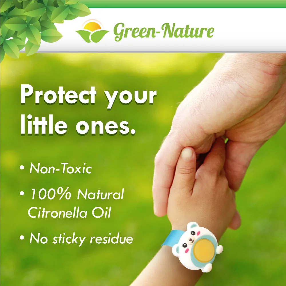 Green-Nature Mosquito Repellent Slap Bracelet , Wristband 3 Pack with Cartoon Figures Lilac Hat