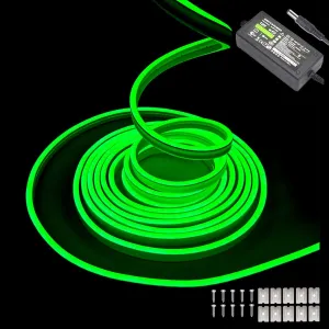Green Neon LED Strip Lights, 16.4ft 12V Waterproof Flexible Light for Indoor/Outdoor Decoration (Includes Power Adapter)