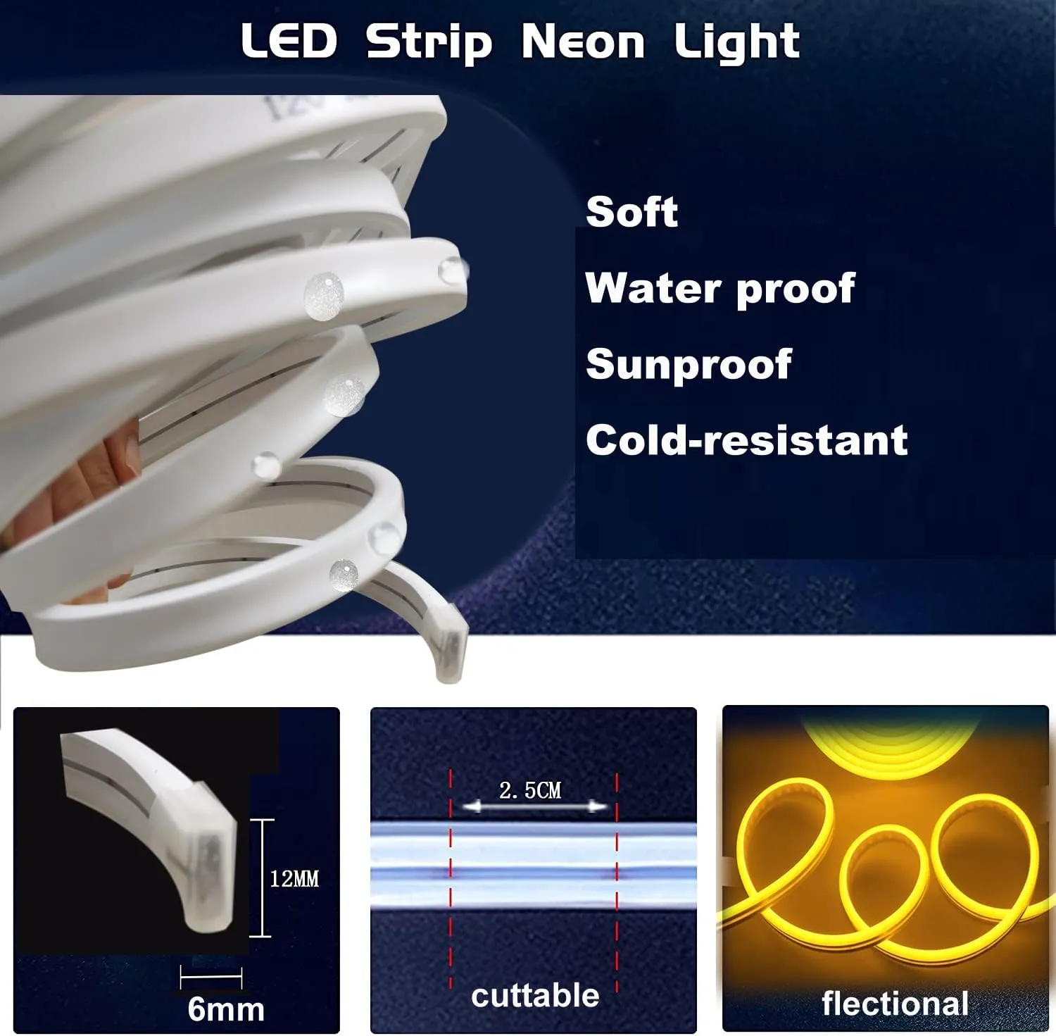 Green Neon LED Strip Lights, 16.4ft 12V Waterproof Flexible Light for Indoor/Outdoor Decoration (Includes Power Adapter)