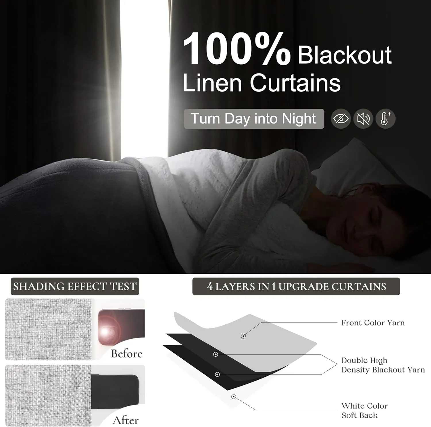 Grey Blackout Curtains 84 Inch Length 2 Panels Set for Bedroom, Modern Faux Linen Room Darkening Pleated Light Gray Burg with Rod Pocket Back Tab 84 Inch Insulated Curtain for Office Sunroom