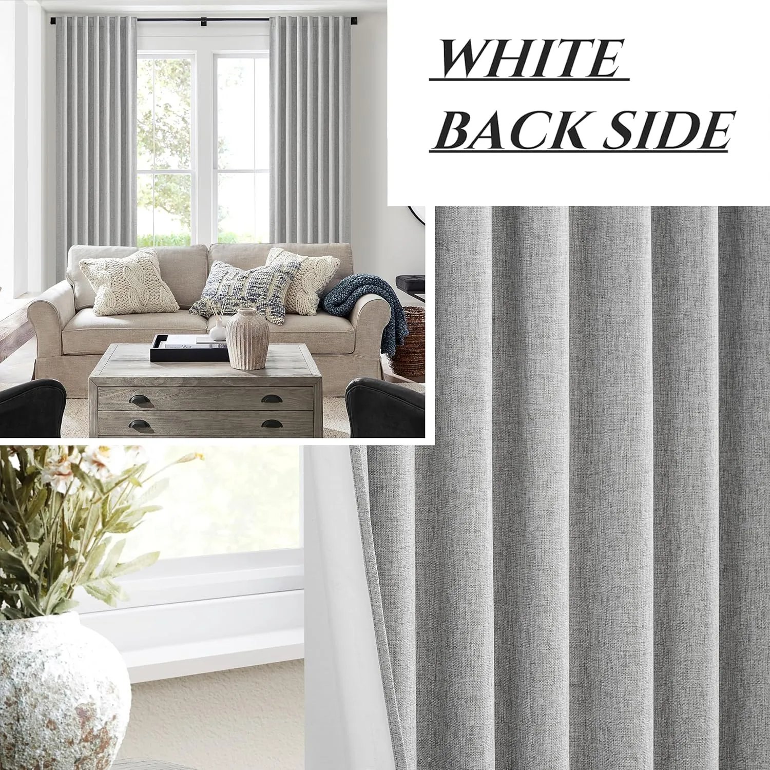 Grey Blackout Curtains 84 Inch Length 2 Panels Set for Bedroom, Modern Faux Linen Room Darkening Pleated Light Gray Burg with Rod Pocket Back Tab 84 Inch Insulated Curtain for Office Sunroom