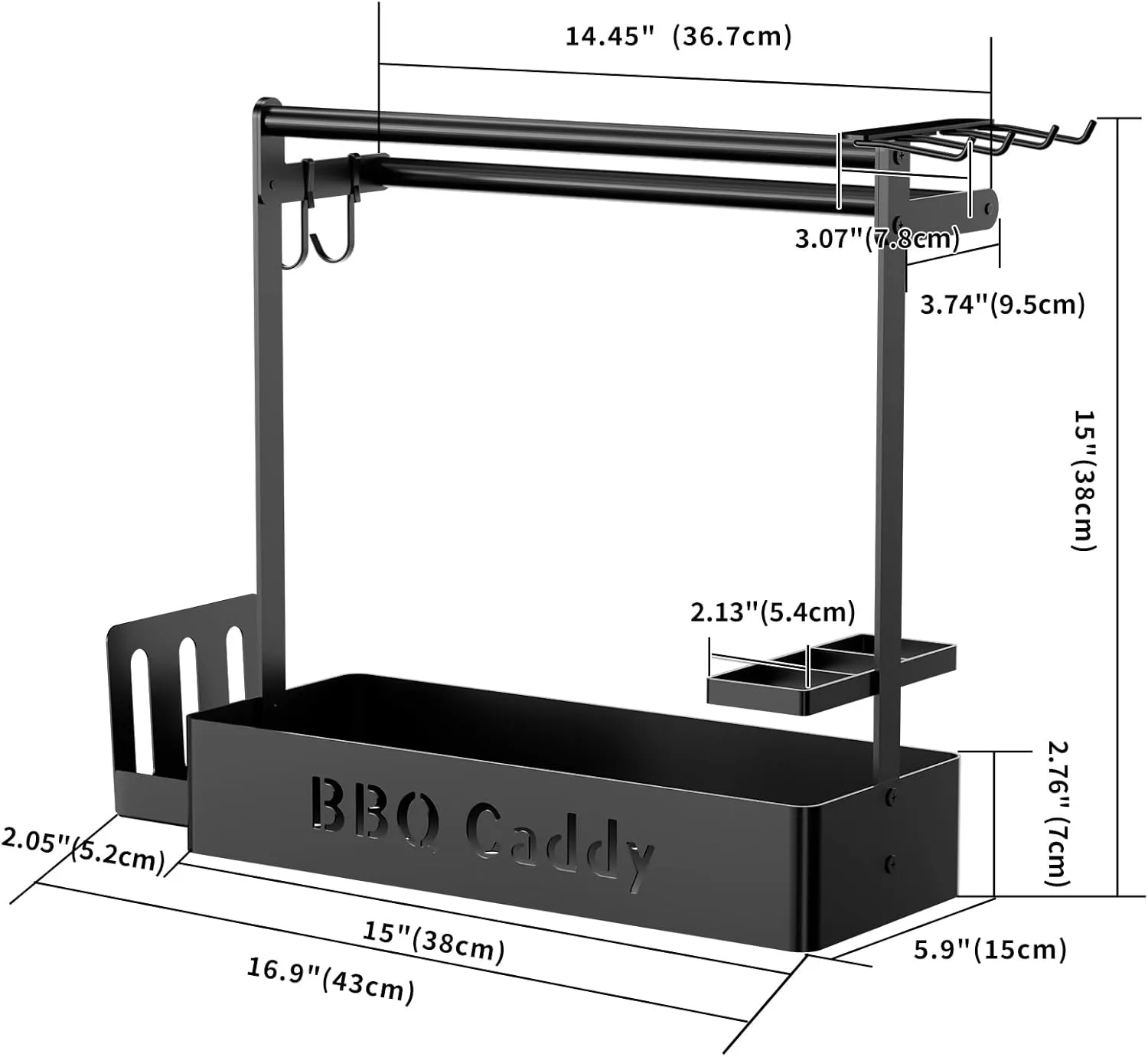 Grill Caddy, BBQ Caddy with Paper Towel Holder for Plate Cutlery, Flatware Caddy Picnic Condiment Caddy with 4 Hooks, Grill Utensil Caddy for Outdoor Barbecue Accessories Organizer