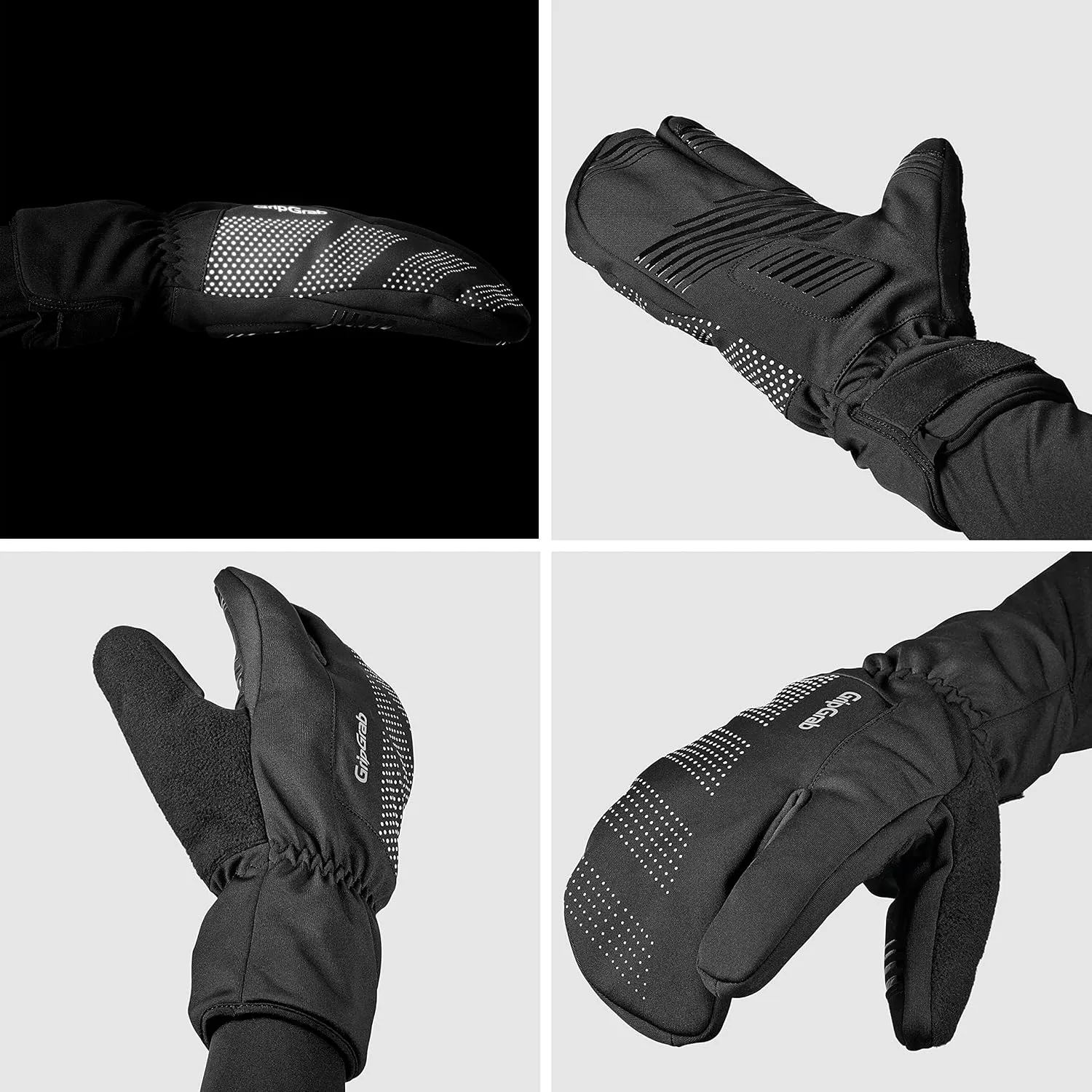 GripGrab Ride Windproof Deep Winter Lobster 3-Finger Cycling Gloves Thermal Fleece Lined Padded Windproof Cold Weather Water-Repellent