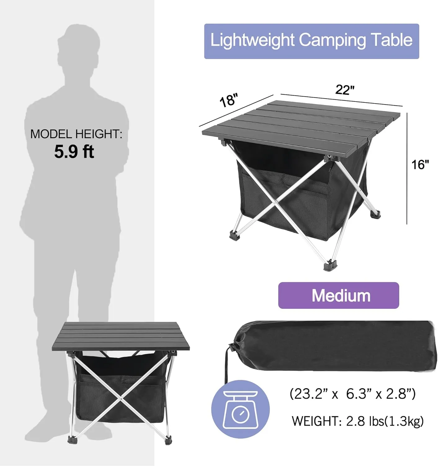 Grope Small Folding Camping Table with Aluminum Table Top, Beach Table for Sand with Carrying Bag,Prefect for Outdoor,Picnic,BBQ,Cooking,Festival