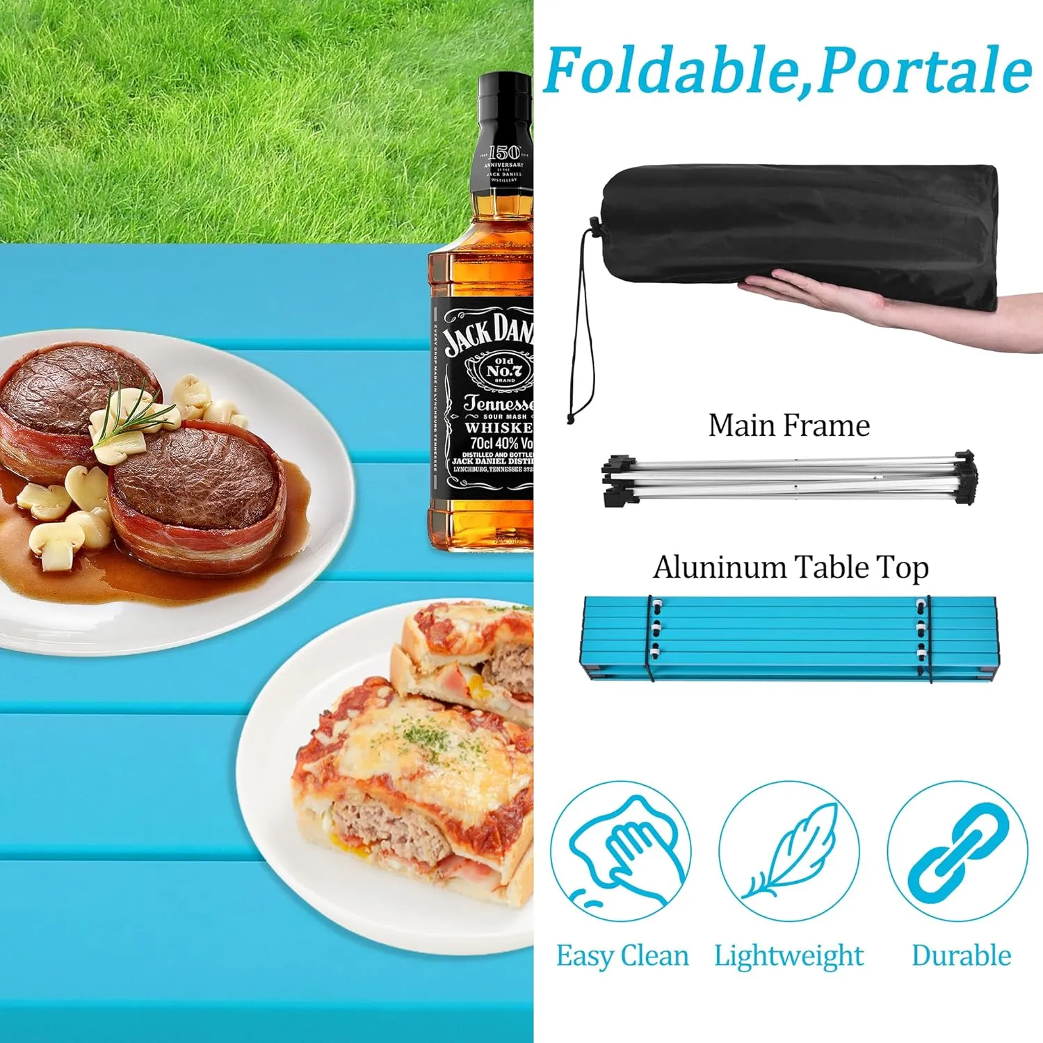 Grope Small Folding Camping Table with Aluminum Table Top, Beach Table for Sand with Carrying Bag,Prefect for Outdoor,Picnic,BBQ,Cooking,Festival