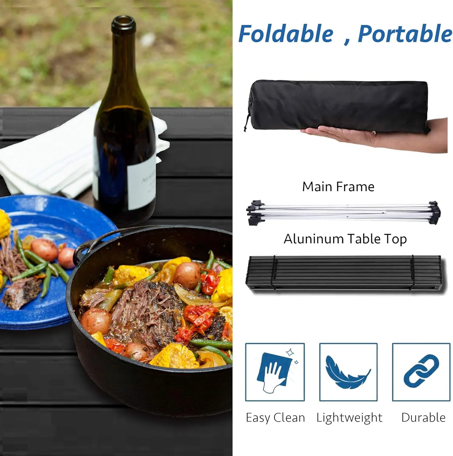Grope Small Folding Camping Table with Aluminum Table Top, Beach Table for Sand with Carrying Bag,Prefect for Outdoor,Picnic,BBQ,Cooking,Festival