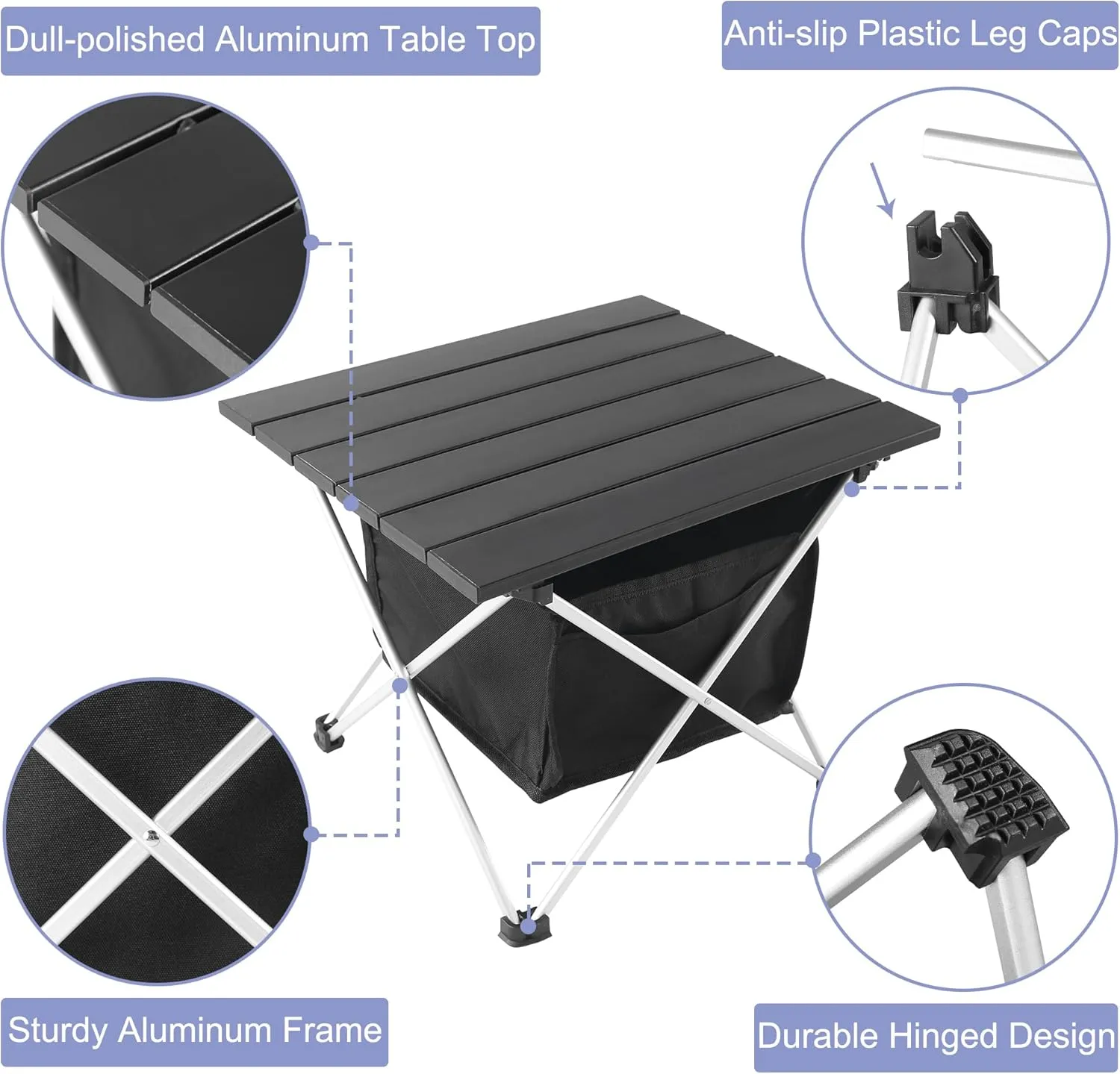 Grope Small Folding Camping Table with Aluminum Table Top, Beach Table for Sand with Carrying Bag,Prefect for Outdoor,Picnic,BBQ,Cooking,Festival