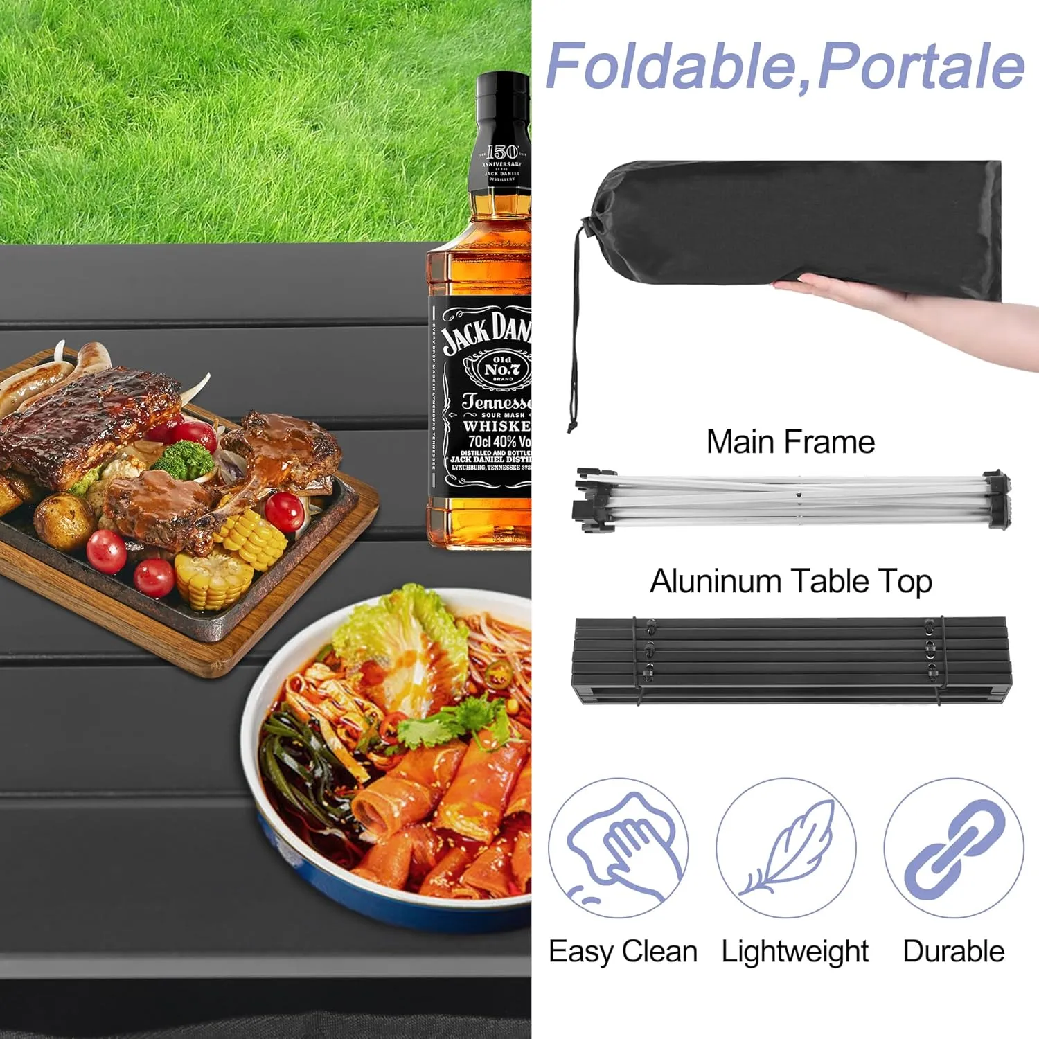 Grope Small Folding Camping Table with Aluminum Table Top, Beach Table for Sand with Carrying Bag,Prefect for Outdoor,Picnic,BBQ,Cooking,Festival