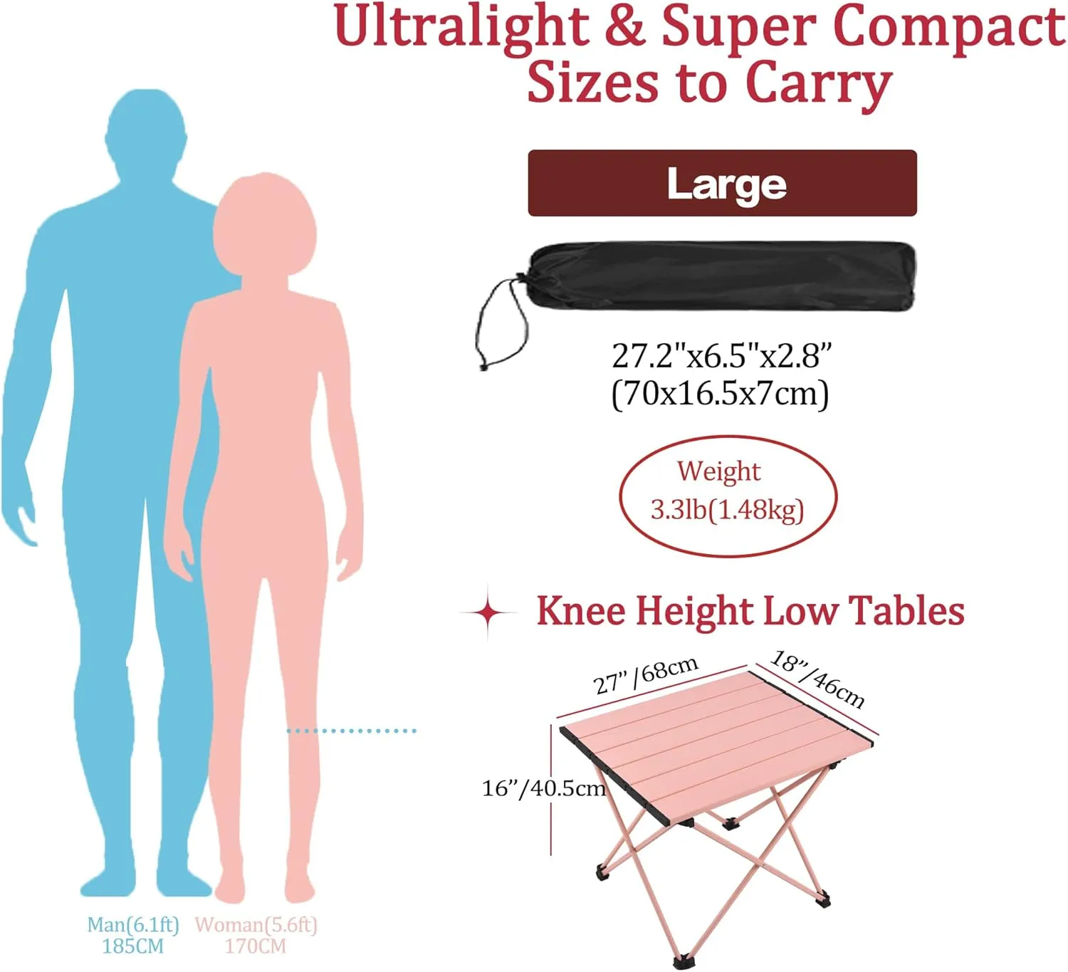 Grope Small Folding Camping Table with Aluminum Table Top, Beach Table for Sand with Carrying Bag,Prefect for Outdoor,Picnic,BBQ,Cooking,Festival