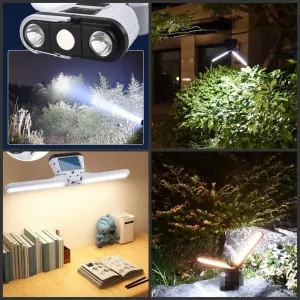 Gym Lamp for Posing,Solar Powered Portable Power Camping Light，Portable Magnetic LED Flashlight with Hanging Hook, 180 Degree Folding Magnetic Work Light, 7th Gear Dimming,USB Rechargeable